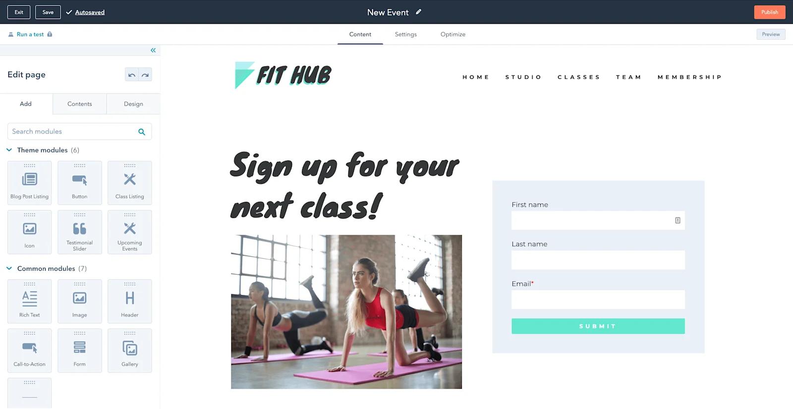 An image of the CMS Hub drag and drop editor.
