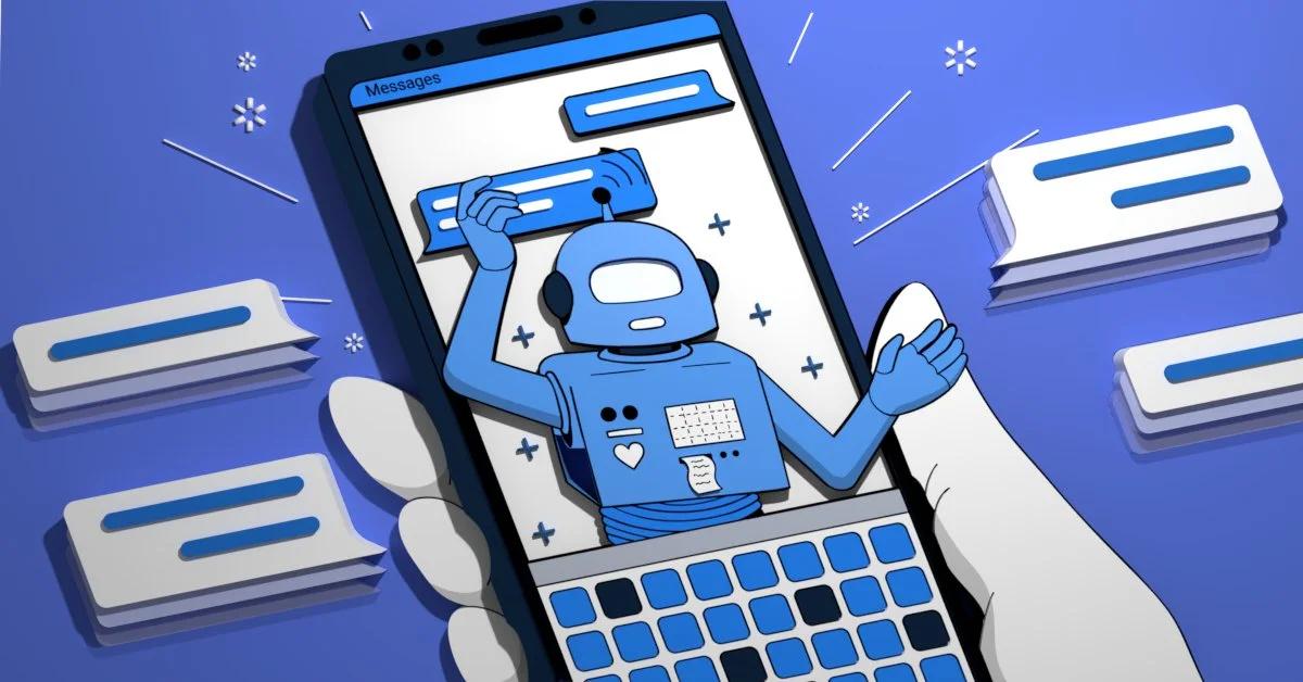 A custom3D illustration of a conversational marketing SMS chatbot.