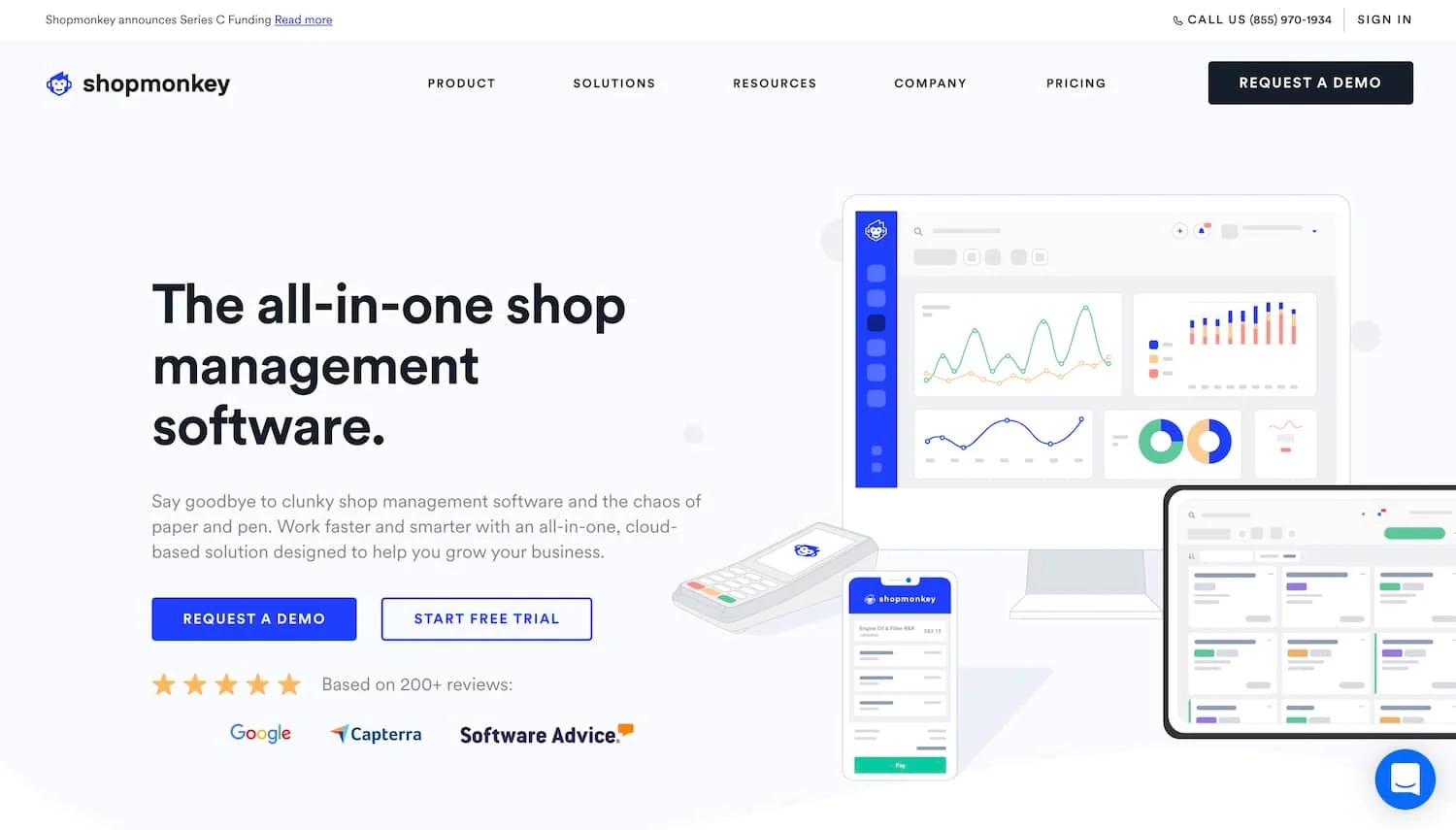 Screenshot of Shopmonkey's enterprise website built with Gatsby.js and DatoCMS.