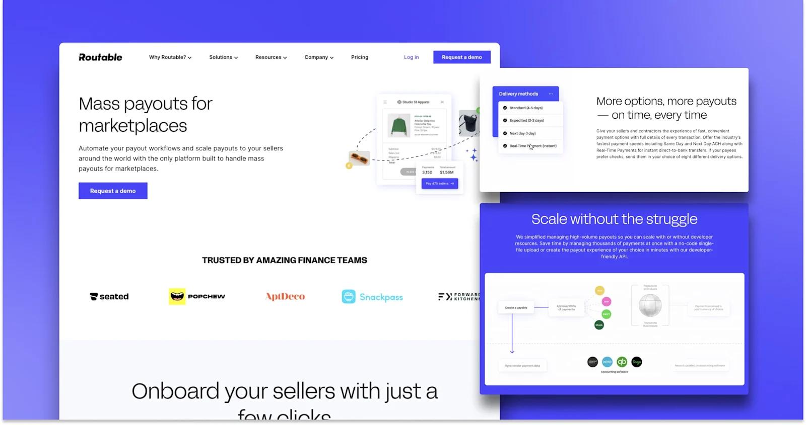 A screenshot of Routable's solutions page.