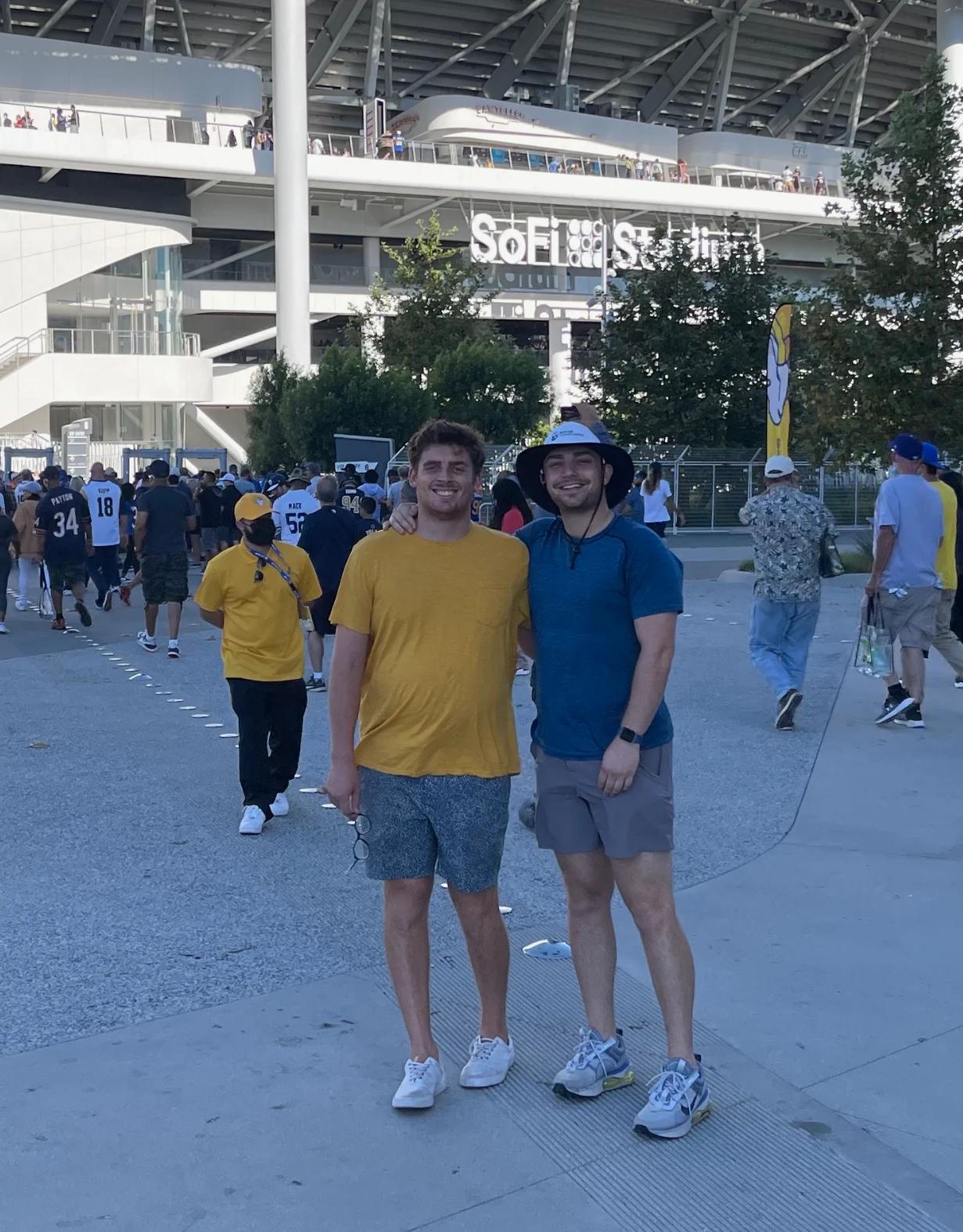 A picture of Sam and Jake at SoFi Stadium in Los Angeles.