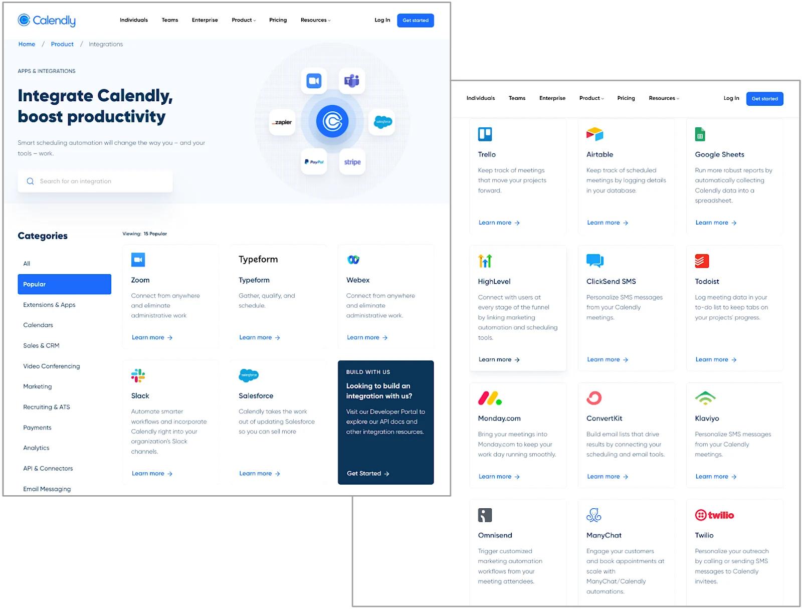 An image of Calendly's integration library.