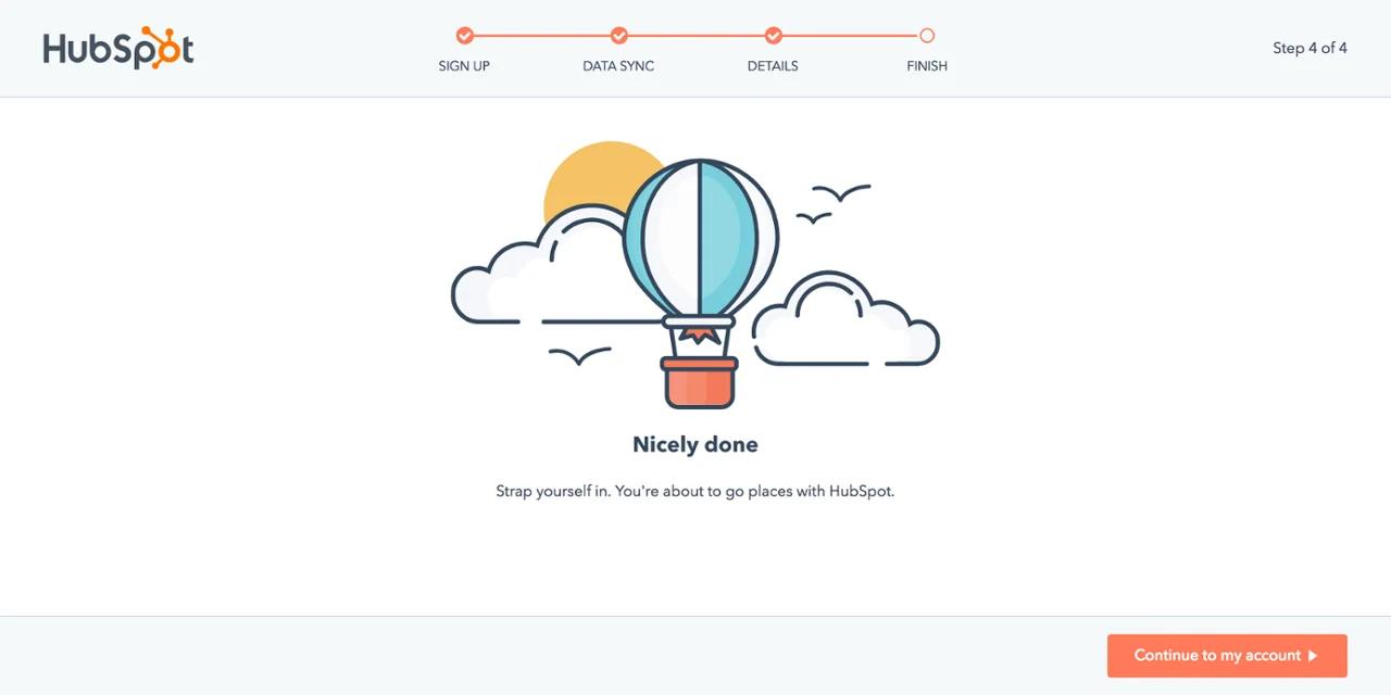 An image from HubSpot showing the process of setting up an account.
