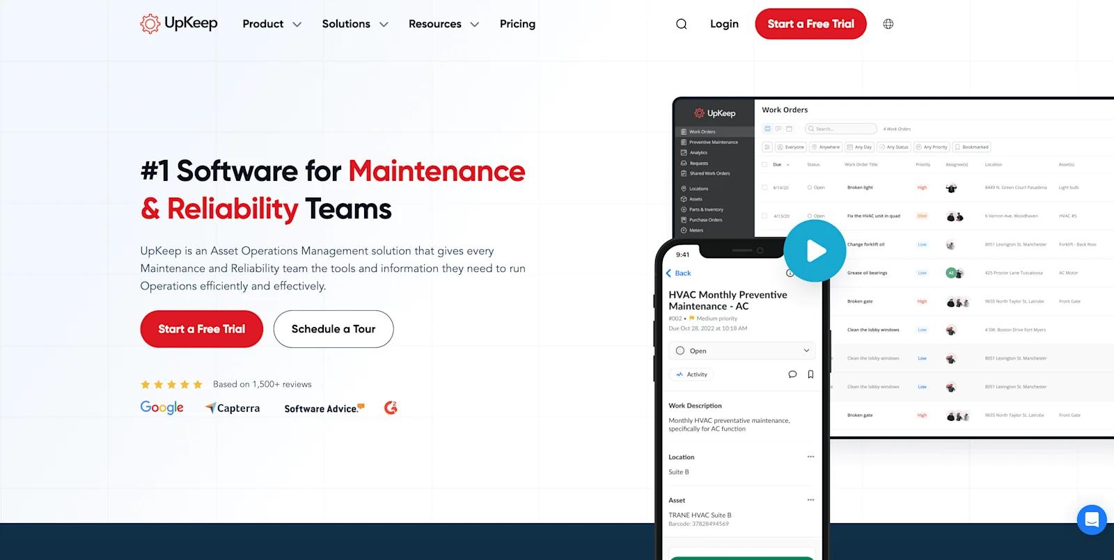 A screenshot of the UpKeep homepage.