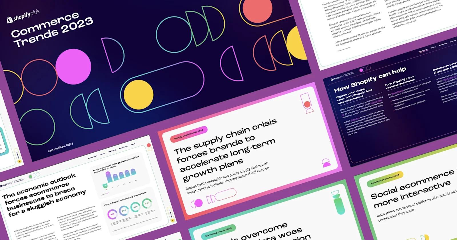 Pages from Shopify's "Commerce Trends 2023" ebook.