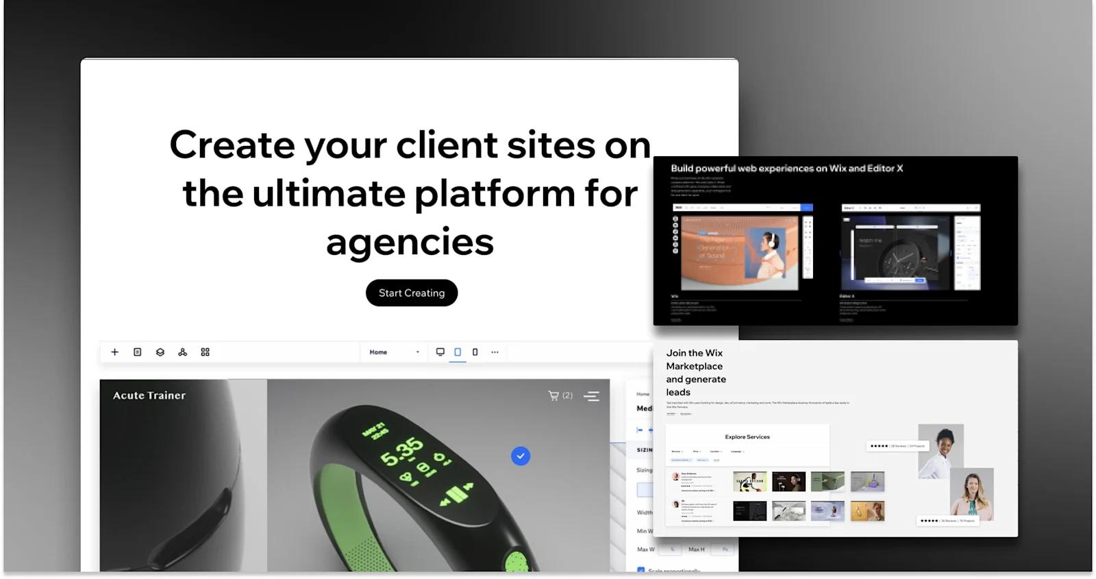Images from the Wix partner program for agencies and freelancers.
