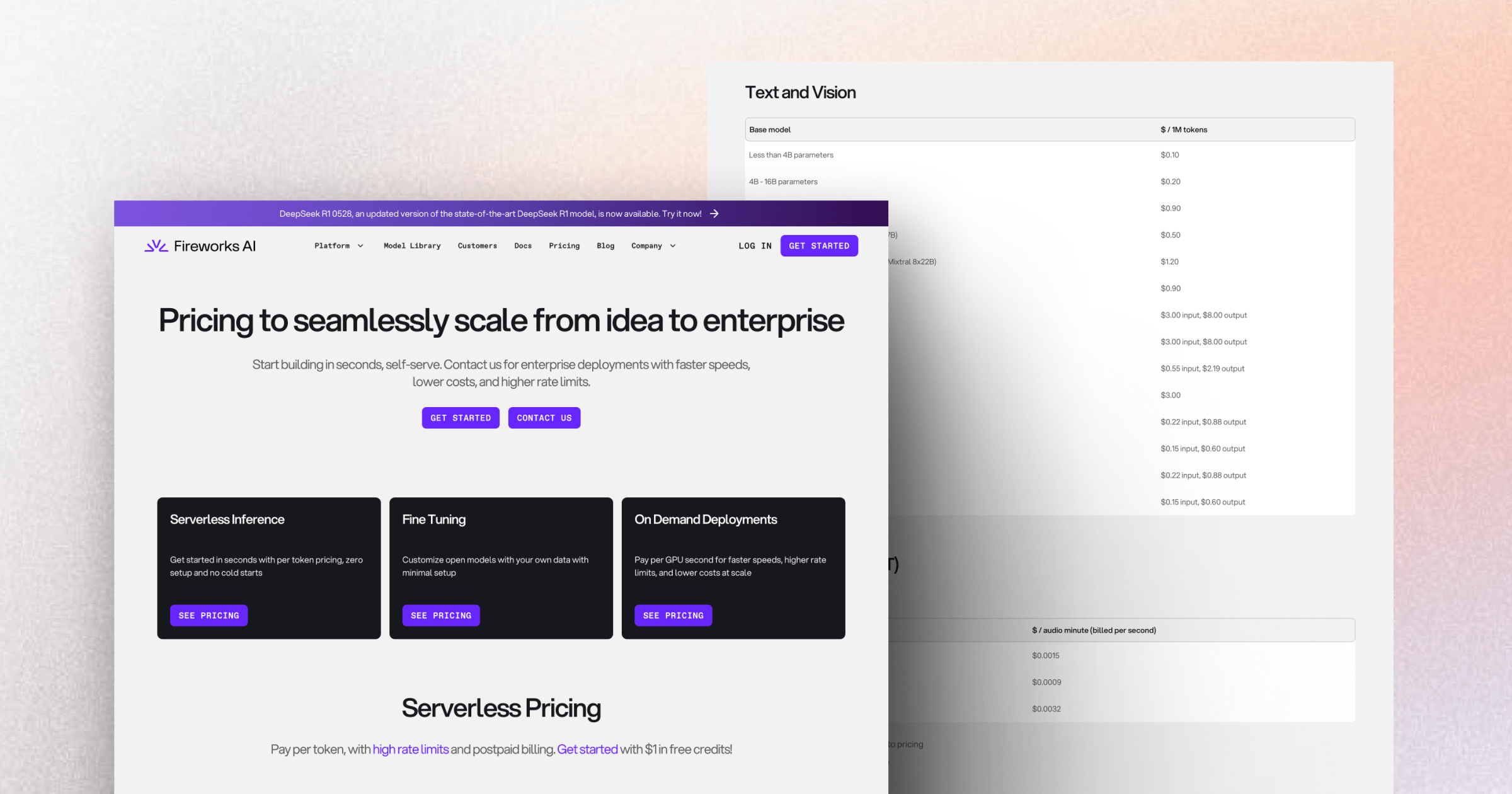 Fireworks AI pricing page design