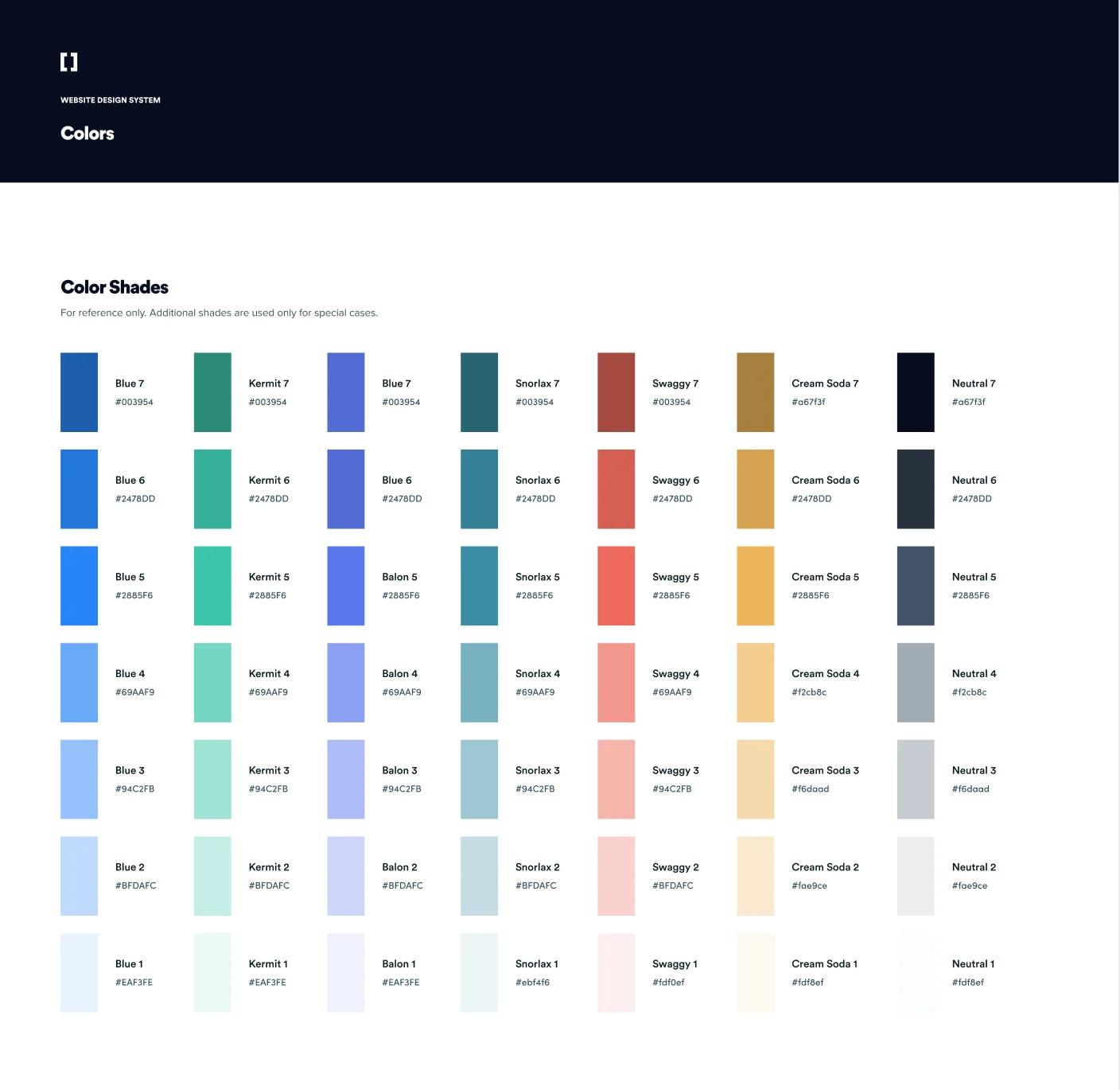 An example of a color palette from a visual identity system.