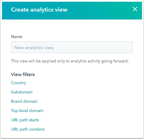 Image of the filters available with HubSpot analytics views.