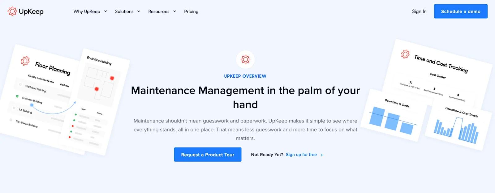 A screenshot of UpKeep's new overview page on their website.