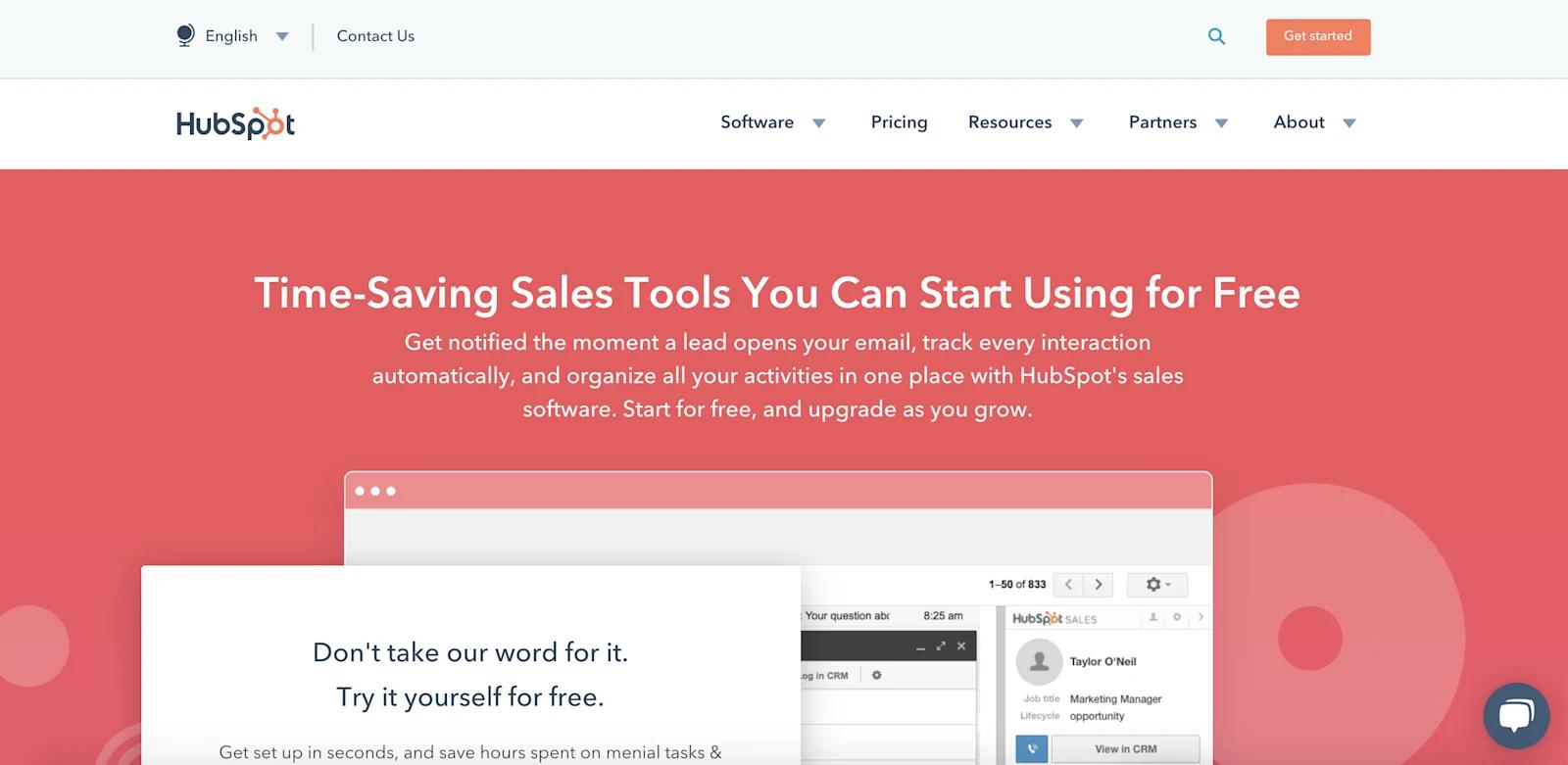 An image from HubSpot's website highlighting their time-saving notification tools.