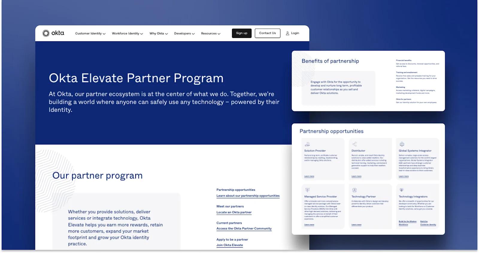 The Okta Partner Program landing page.
