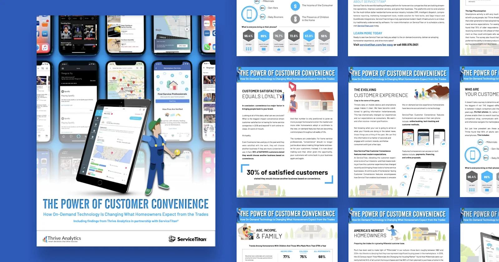 ServiceTitan's ebook cover and pages on "The Power of Customer Convenience".