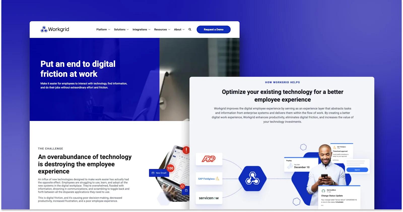 The Workgrid SaaS solutions page example.