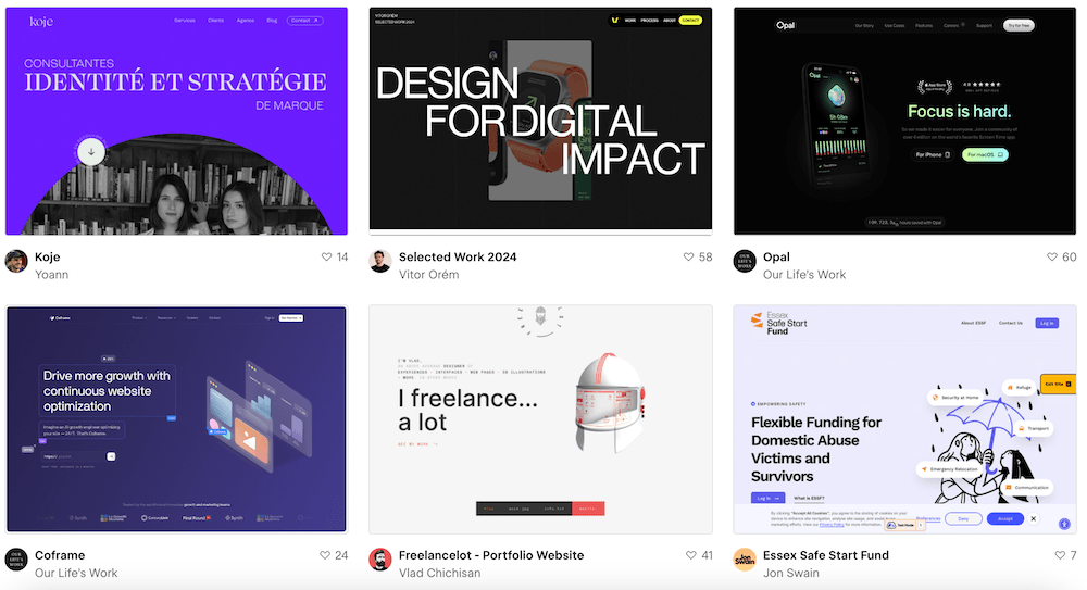 different websites made in Webflow