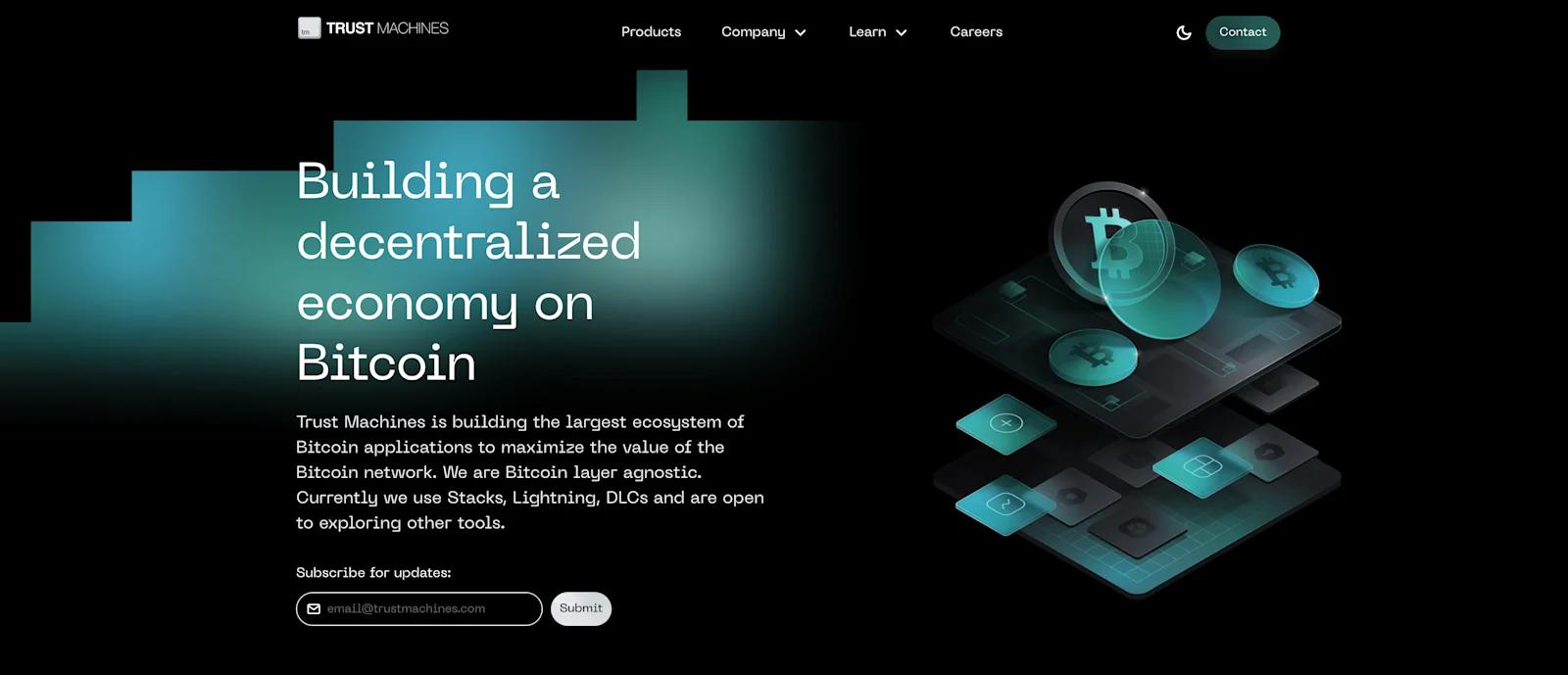 A screenshot of the Trust Machines homepage designed by Webstacks.