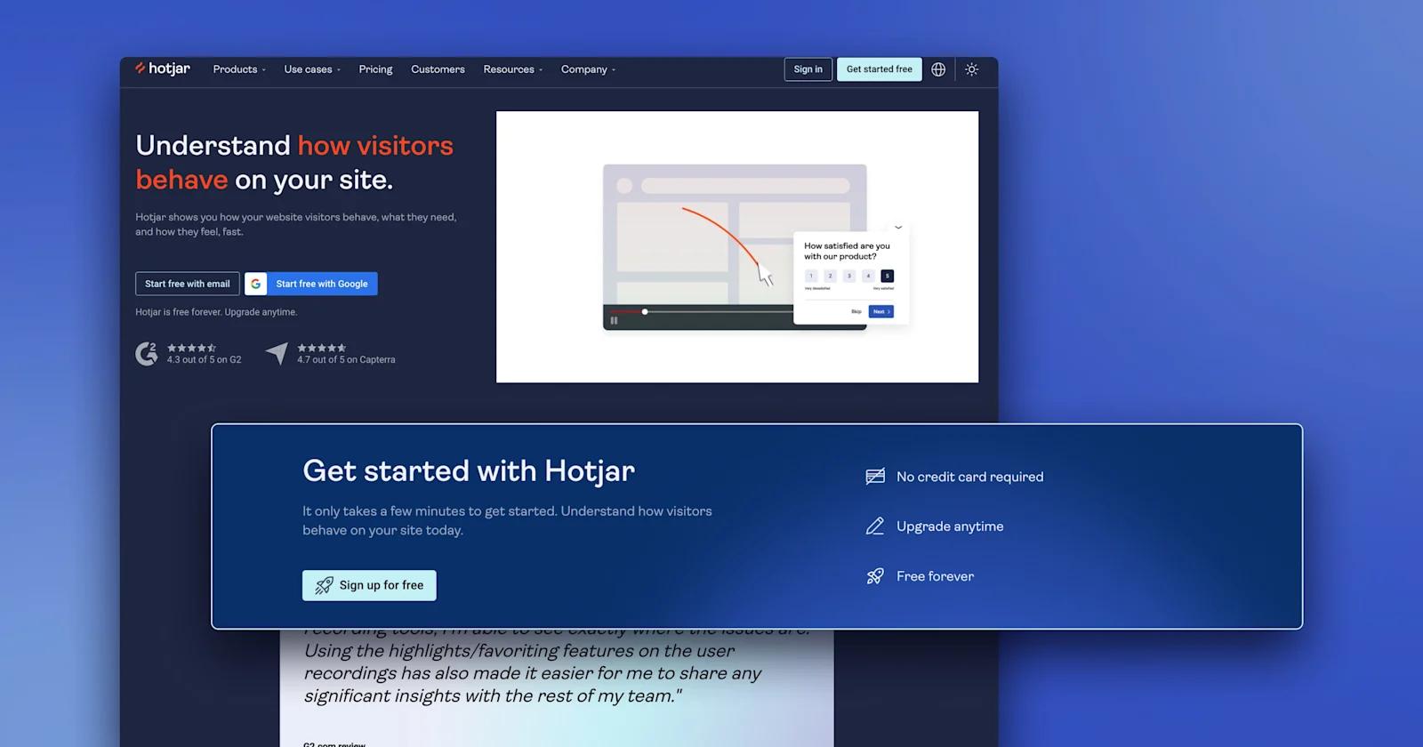 A screengrab of a Hotjar demo page on a blue gradient background.