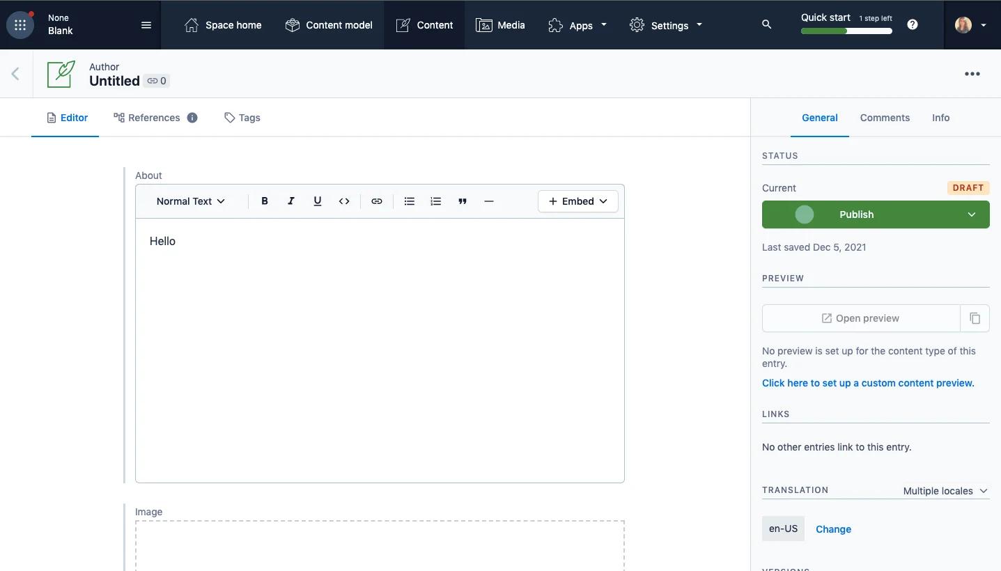 A screenshot of the Contentful user interface.