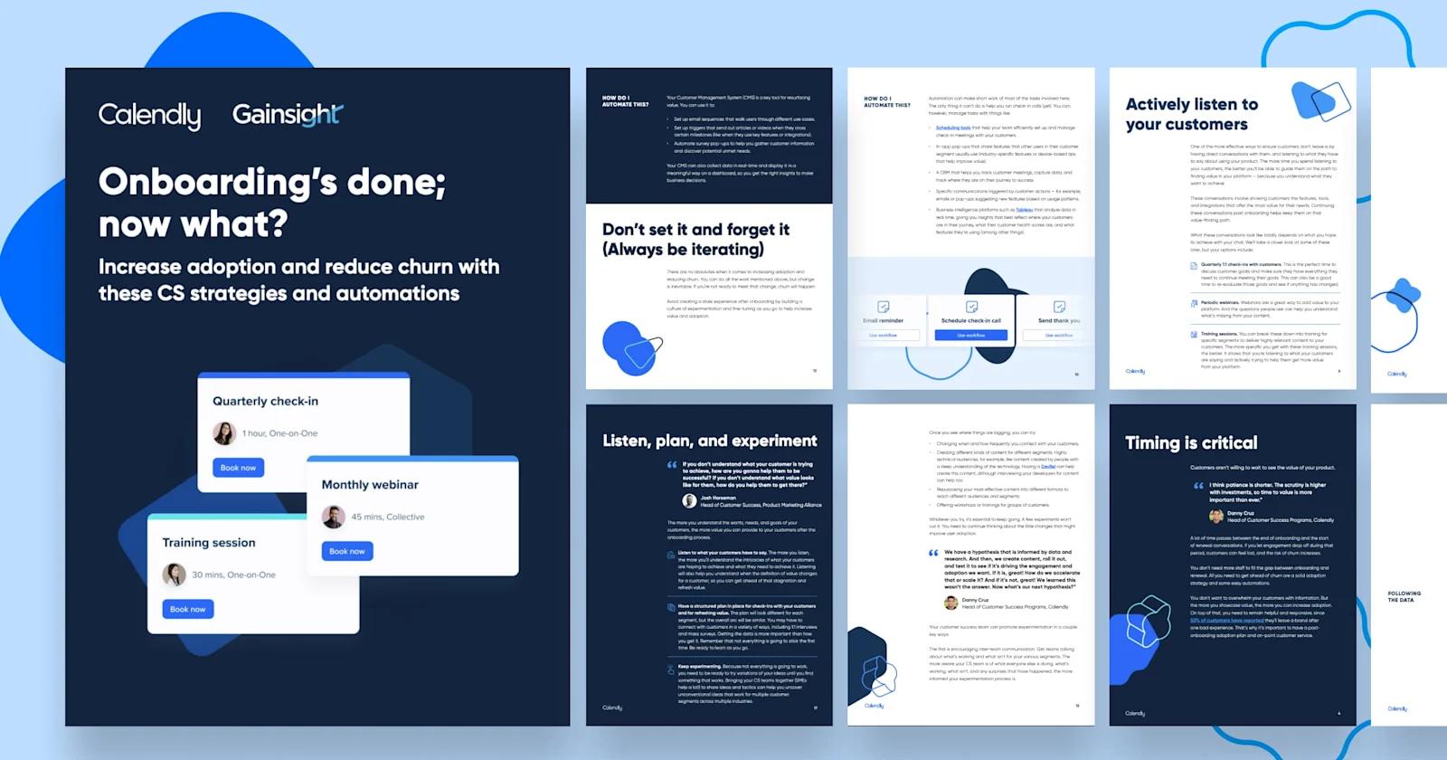 Several pages from Calendly's ebook on onboarding.